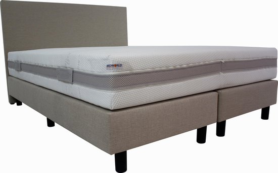 Bedworld Boxspring 200x200 cm avec Matras - Tête de lit Luxe - Rembourré - Suspension micropoche - Crème