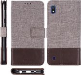 Voor Galaxy A10 MUMXA MX102 horizontale flip canvas stiksels lederen tas met houder & kaartsleuven en portemonnee (bruin)