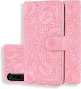 Voor Galaxy A30s / A50s Kuitpatroon Mandala Dubbel opvouwbaar ontwerp Reliëf lederen tas met portemonnee en houder en kaartsleuven (roze)