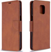 Voor Xiaomi Redmi Note 9 / Note 9S / Note 9 Pro Retro lamsvachttextuur Pure kleur Horizontale flip PU lederen tas met houder & kaartsleuven & portemonnee & lanyard (bruin)
