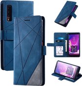 Voor Samsung Galaxy A7 (2018) Skin Feel Splicing Horizontale flip lederen tas met houder & kaartsleuven & portemonnee & fotolijst (blauw)