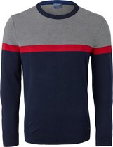 OLYMP modern fit trui katoen - O-hals - blauw - wit met rood gestreept -  Maat: S