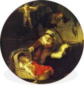 WallCircle - Wandcirkel - Muurcirkel - Het wiegje van wilgentenen - Schilderij van Rembrandt van Rijn - Aluminium - Dibond - ⌀ 140 cm - Binnen en Buiten