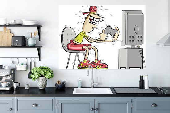 Sticker Muursticker Illustration de Jeux - illustration de joueur nerveux - 120x90 cm - film adhésif autocollant - sticker mural repositionnable