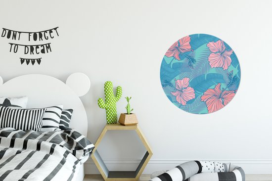 Illustration d'un motif de fleurs tropicales Sticker mural cercle mural 50x50 cm / cercle papier peint / cercle mural / cercle vivant - autocollant & coupe ronde