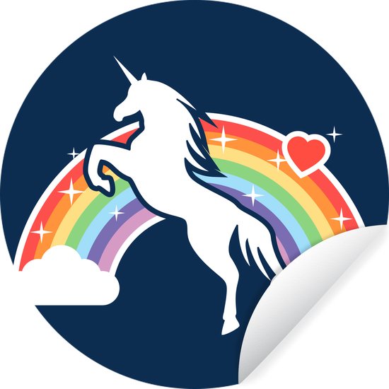 Illustration pour enfants Licorne avec cercle mural arc-en-ciel autocollant papier peint 100x100 cm / cercle papier peint / cercle mural / cercle vivant - autocollant et découpé rond