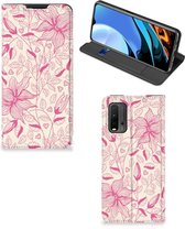 Magnet Case Xiaomi Poco M3 | Redmi 9T Telefoon Hoesje Roze Bloemen