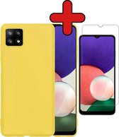 Samsung A22 Hoesje 5G Versie Geel Siliconen Case Met Screenprotector - Samsung Galaxy A22 Hoes Silicone Cover Met Screenprotector - Geel