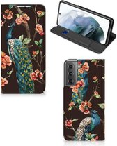 Stand Case Geschikt voor Samsung Galaxy S21 FE Telefoonhoesje Pauw met Bloemen