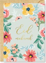 Ramadan decoratie: Islamitische Wenskaart: Eid mubarak wenskaart Bloemen