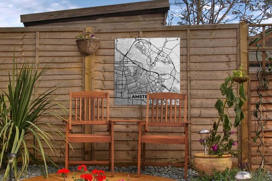 Posters de jardin Carte - Amsterdam - Zwart - Wit - 50x50 cm