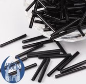 Bugles glas kralen, black, 21-25 mm, 50 stuks