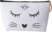 Melady Toilettas Dames 21x12 cm Wit Zwart Polyester Rechthoek Kat Make Up Tasje Make-Up Etui