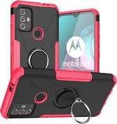Voor Motorola Moto G30 Armor Bear schokbestendige pc + TPU-beschermhoes met ringhouder (rozerood)