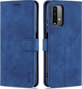 Voor Geschikt voor Xiaomi Poco M3 AZNS Huid Voelen Kalf Textuur Horizontale Flip Lederen Case met Kaartsleuven & Houder & Portemonnee (Blauw)
