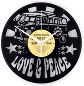 RETRO - Vinyl Klok Love And Peace Bus - Met geschenkverpakking - Gemaakt Van Een Gerecyclede Plaat