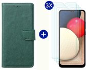 BixB Samsung A02s hoesje - Met 3x screenprotector / tempered glass - Book Case Wallet - Groen