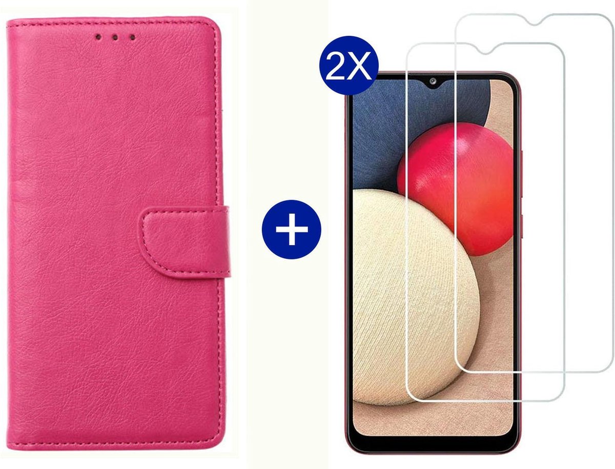 BixB Samsung A02s hoesje - Met 2x screenprotector / tempered glass - Book Case Wallet - Roze