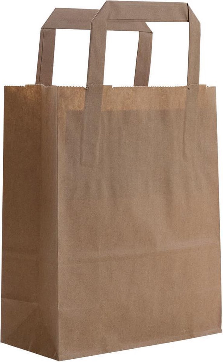 Papieren tasjes 50 stuks Budget - Bruin - A5 18 x 8 x 22cm - Cadeautasjes - Papieren tasjes met handvat