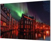 Wandpaneel Amsterdam in de nacht  | 120 x 80  CM | Zilver frame | Wandgeschroefd (19 mm)