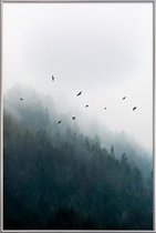 JUNIQE - Poster met kunststof lijst Foggy Morning 4 -13x18 /Groen