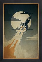 JUNIQE - Poster in houten lijst Nacht lancering – Raket -30x45 /Bruin