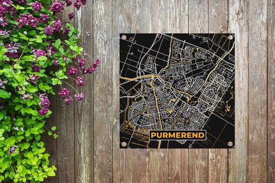 Tissu de jardin Plan de la ville - Purmerend - Or - Zwart - 100x100 cm - Carte
