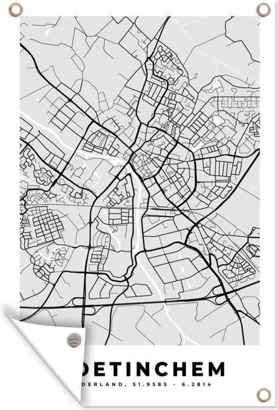 Tuindecoratie Stadskaart - Doetinchem - Grijs - Wit - 40x60 cm - Tuinposter - Plattegrond - Tuindoek - Buitenposter