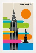 JUNIQE - Poster met houten lijst Vintage New York 64 -13x18 /Kleurrijk