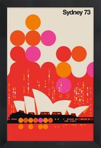 JUNIQE - Poster met houten lijst Vintage Sydney 73 rood -13x18 /Oranje