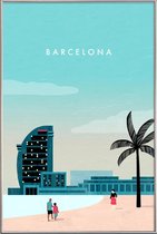 JUNIQE - Poster met kunststof lijst Barcelona - retro -40x60 /Turkoois