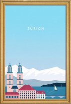 JUNIQE - Poster met houten lijst Zürich - retro -20x30 /Blauw