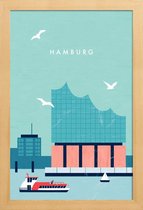 JUNIQE - Poster met houten lijst Hambourg Elbphilharmonie - retro