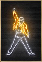 JUNIQE - Poster met kunststof lijst Neon Freddie Mercury -13x18 /Geel
