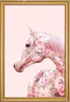 JUNIQE - Poster met houten lijst Floral Horse -20x30 /Roze