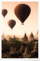 JUNIQE - Poster Hot Air Balloons in Bagan -40x60 /Oranje