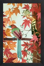 JUNIQE - Poster in houten lijst Birds Of Autumn -40x60 /Groen & Oranje