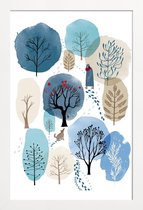 JUNIQE - Poster in houten lijst Winter Forest -20x30 /Blauw & Groen