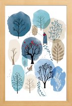 JUNIQE - Poster in houten lijst Winter Forest -30x45 /Blauw & Groen