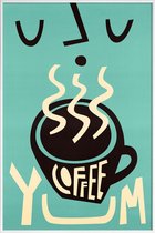JUNIQE - Poster in kunststof lijst Yum Coffee -30x45 /Turkoois
