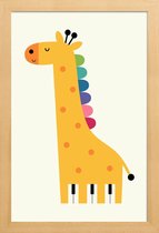 JUNIQE - Poster met houten lijst Giraffe Piano -13x18 /Geel