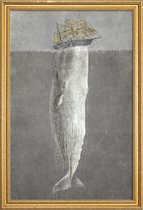 JUNIQE - Poster met houten lijst Revenge of the Whale -30x45 /Grijs