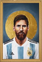 JUNIQE - Poster met houten lijst Football Icon - Lionel Messi -20x30