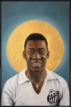 JUNIQE - Poster met kunststof lijst Football Icon - Pelé -13x18 /Blauw