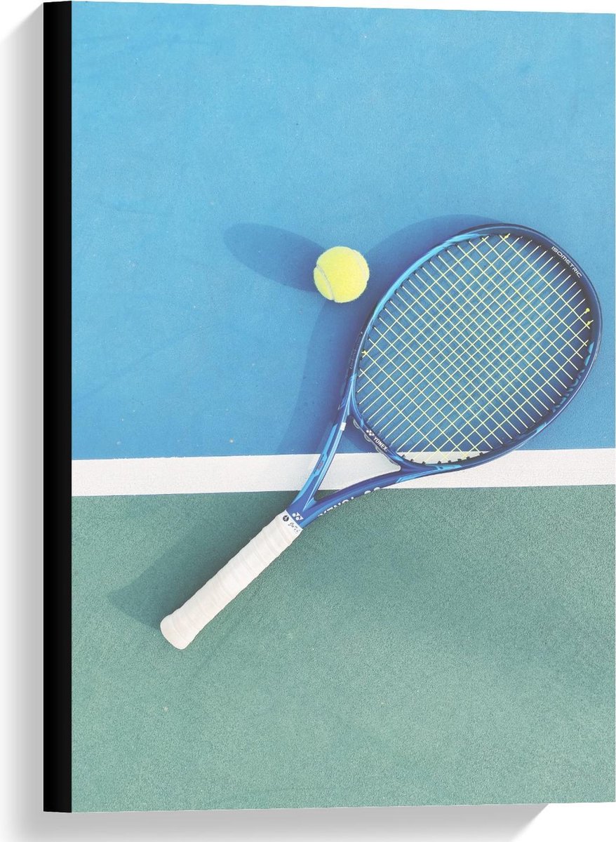 Canvas - Tennisracket met Tennisbal - 40x60cm Foto op Canvas Schilderij (Wanddecoratie op Canvas)