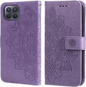 Voor OPPO F17 Pro/A93 4G/Reno4 Lite 7-bloemblaadje Bloemen Embossing Patroon Horizontale Flip PU lederen tas met houder & kaartsleuven & portemonnee & fotolijst (lichtpaars)