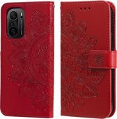 Voor Xiaomi Redmi K40/K40 Pro/Poco F3/Mi 11i 7-bloemblaadje Bloemen Embossing Patroon Horizontale Flip PU Lederen Case met Houder & Kaartsleuven & Portemonnee & Fotolijst (Rood)