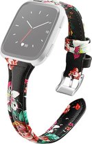 By Qubix geschikt voor Fitbit Versa 1 - 2 & Lite bandje TPU leer - Bloemenprint rood Smartwatchbandje bandje Armband Polsband Strap Band Watchband