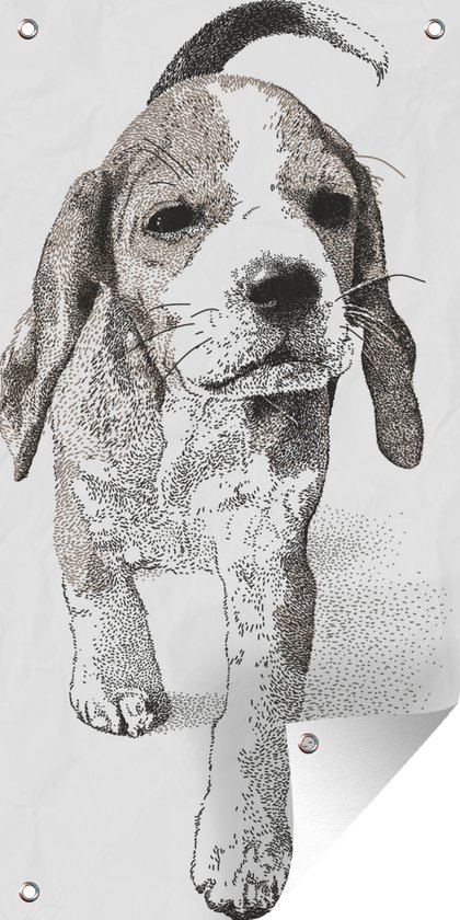 Tuinposter Een illustratie van een puppy van een beagle - 30x60 cm - Tuindoek - Buitenposter