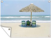 Tuin decoratie Strandstoel - Zomer - Parasol - 40x30 cm - Tuindoek - Buitenposter